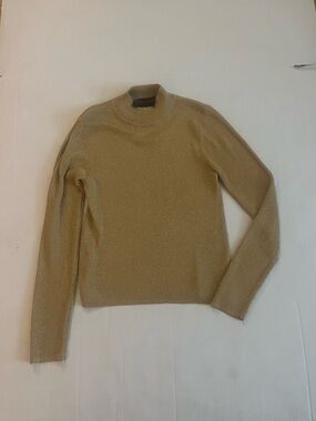 august silk Women's Metallic Turtleneck Sweater in Gold